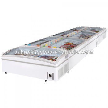 Open top island chest display deep freezer and sliding flat lid glass door