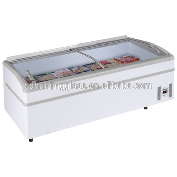 Open top island chest display deep freezer and sliding flat lid glass door
