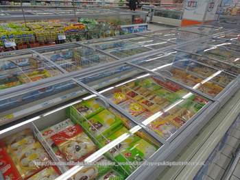 Supermarket Equipment Low E Sliding Flat Lid Glass door and Open Top Island Chest Display Deep Freezer