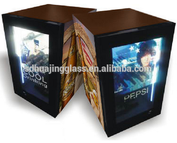 Glass door mini fridge transparent lcd video display refrigerator