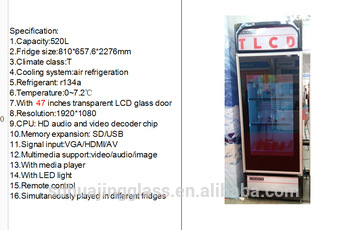27 32 42 46 Transparent LCD Door Fridge Freezer TLCD Fridges Used in Commercial Advertising