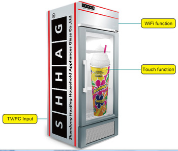 new design display refrigerator parts transparent LCD screen glass door play vide o