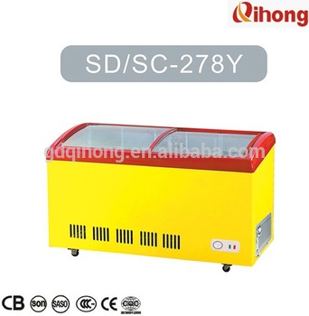 Hot sale SD SC 278Y 278L Double doors Glass Top Commercial Display Freezer 110V 250V with CE CB SASO SONCAP Certificate