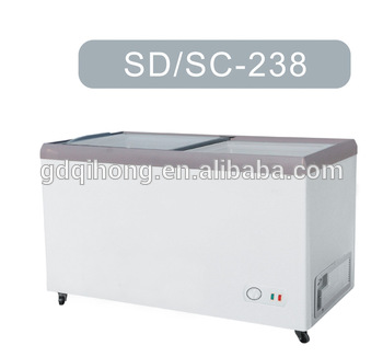 SD SC 238 Flat glass door ice cream display chest freezer white and grey color