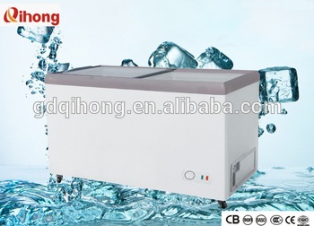SD SC 238 Flat glass door ice cream display chest freezer white and grey color