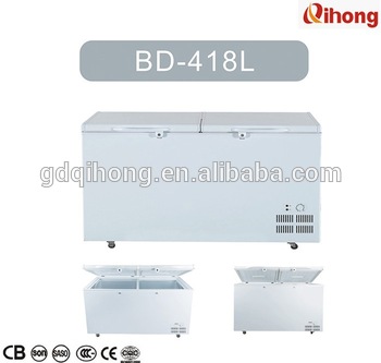 Hot sale 418L foaming double door chest freezer AC DC compressor freezer