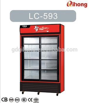 LC 593 593L Glass door Vertical showcase with handle and lock 110V 240V with CE CB SASO SONCAP Certificate