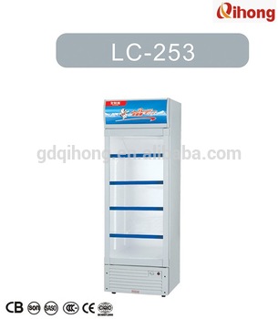 LC 253 253L Glass door showcase refrigerator with handle and lock with CE CB SASO SONCAP Certificate