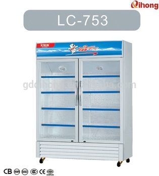 LC 753 753L Glass door showcase refrigerator with handle and lock with CE CB SASO SONCAP Certificate