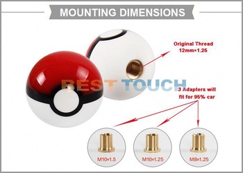 8x1 25 Universal Rare Pokemon Pokeball Shift Knob Gear Shift Knob 3 Adapters