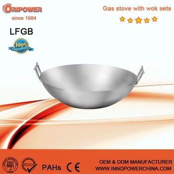 high quality 40cm diameter carbon steel wok LFGB approval camping outdoor gas burner with carbon steel wok kit Item no C320