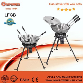camping outdoor gas burner with carbon steel wok kit CE certificate