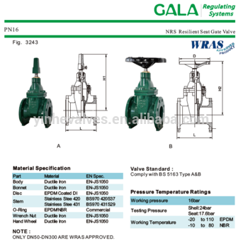 BS5163 resilient seat gate valve with wheel type B