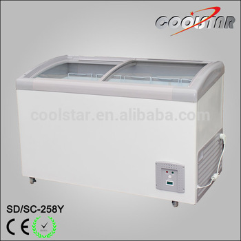 Hot sale curved glass door arch chest freezer