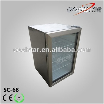 Transparent glass door silver mini bar fridge