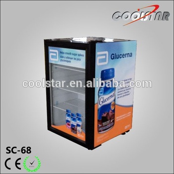 Glass door bar fridge showcase with transparent front