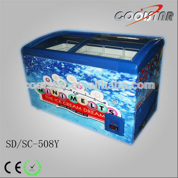 New curved transparent glass door freezer