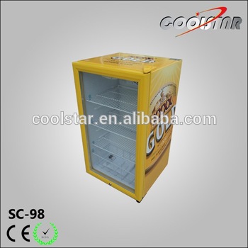 Yellow compact small cabinet compressor fridge