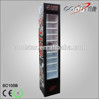 Portable single glass door upright slim type energy drink showcase