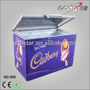Ice cream horizontal chest freezer with poster