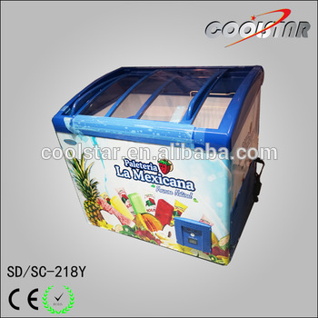 supermarket curved glass movable freezer with thick foaming layer