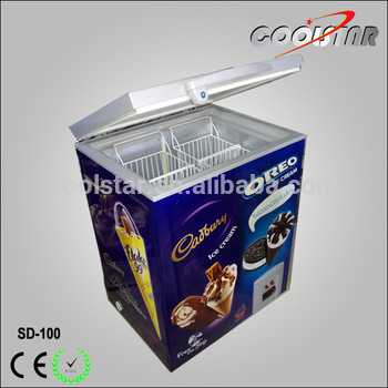 New style top open glass door ice cream display freezer with thick foaming layer