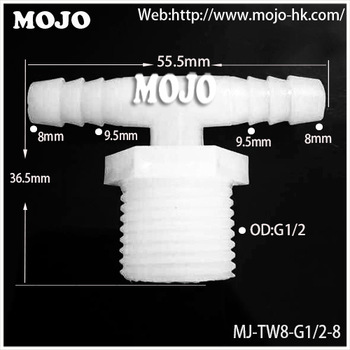 MJ-TW8-G1/2-8 outside treads Three way barbed type MALE treads TEE type pipe fittings