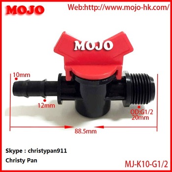 MJ K10 G1 2 Brabed Pipe 10mm to Male connector G1 2 PP Irrigation Water Valve Straight Through Plastic Micro flow meter valve