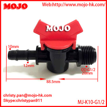 MJ K10 G1 2 hose connector to Male connector G1 2 PP Irrigation Water Valve Straight Through Plastic Micro flow meter valve