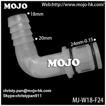MJ-W18-F24 Elbow PP material barbed type 14mm-10mm reducing hose connector