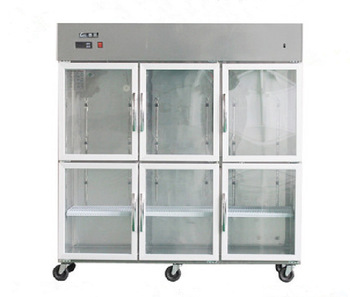 stainless steel 6 glass door fan cooling display freezer