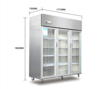 glass door 1300L restaurant kitchen food cooler fridge cabinet