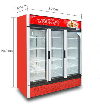 triple glass door upright air cooling display beverage cooler