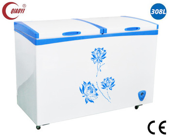 restaurant equipment horizontal type meat fish deep freezer double glass door chest freezer 308L