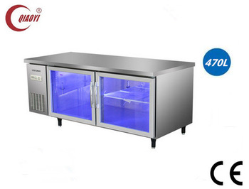 C0 economical type blue light glass door prep table refrigerator freezer 470L