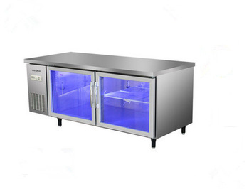 C0 economical type blue light glass door prep table refrigerator freezer 470L