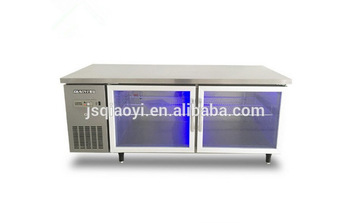 C0 economical type blue light glass door prep table refrigerator freezer 470L