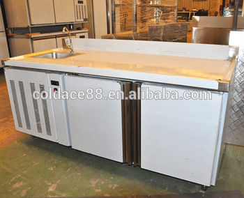 2 door Stainless steel workbench refrigerator 250L used under table freezer