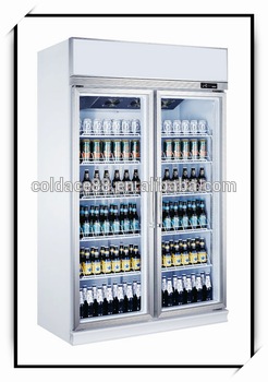 Glass door Upright chiller Glass beverage showcase Beer cooler catainer with 2 door