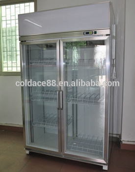 Hot sale R134a swing double door supermarket upright display cooler beverage cooler with lock and handle