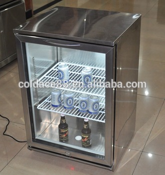 Glass door beer fridge acrylic shelf single door display case with LED for bar