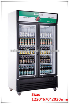 GY 880L2 Double doors instant beverage Cooler Upright Fridge Visi Cooler