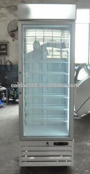 Single door co ke pep si restaurant upright refrigerator for showing beverage