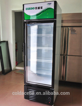 338L capcacity single glass door beverage and dairy display upright cooler for supermarket