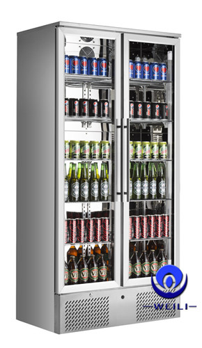 Weili Stainless Steel Double Doors Upright Energy Drink Beer Fridge