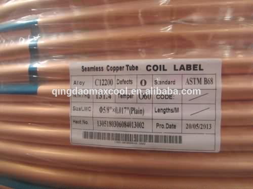 LWC copper tube coil in ASTM B280 C12200 for air condition or refrigerator
