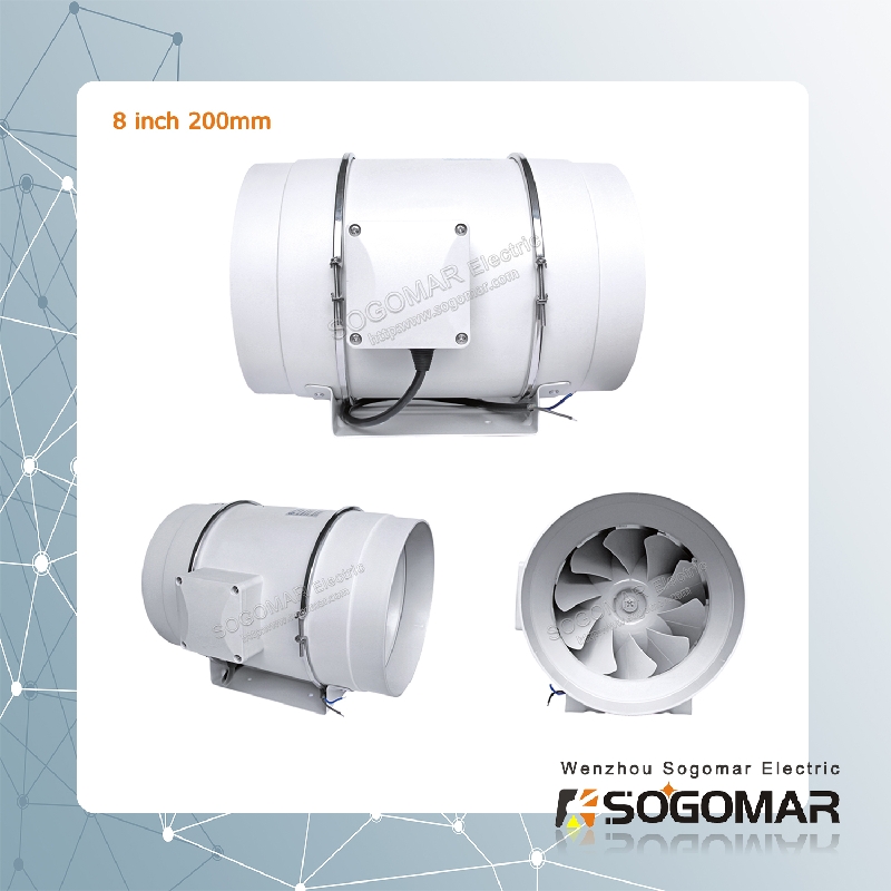 plastic mixed flow inline duct fan 8 inch 200mm 220-240VAC 50Hz