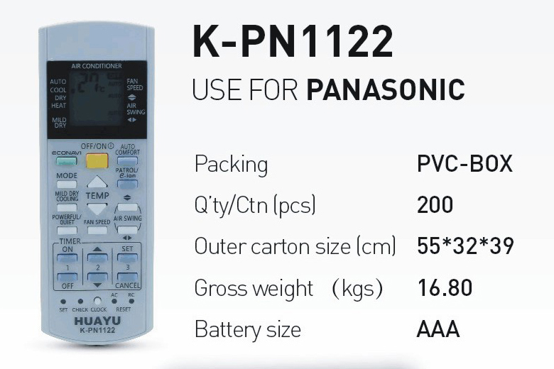 UNIVERSAL REMOTE CONTROL FOR PANASONICE A/C