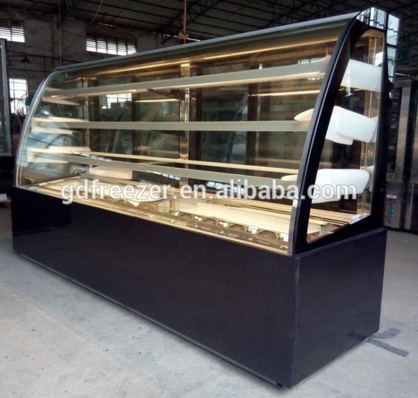 Hot sell Factory Price Black marble curved double glass Cake display case