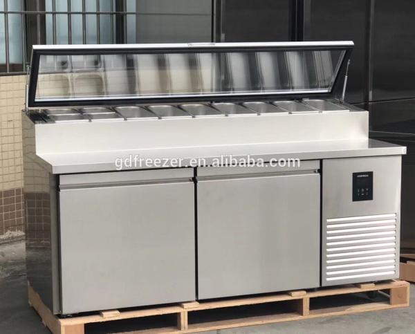 Glass top lid Commercial Salad Pizza working refrigerator bench chiller